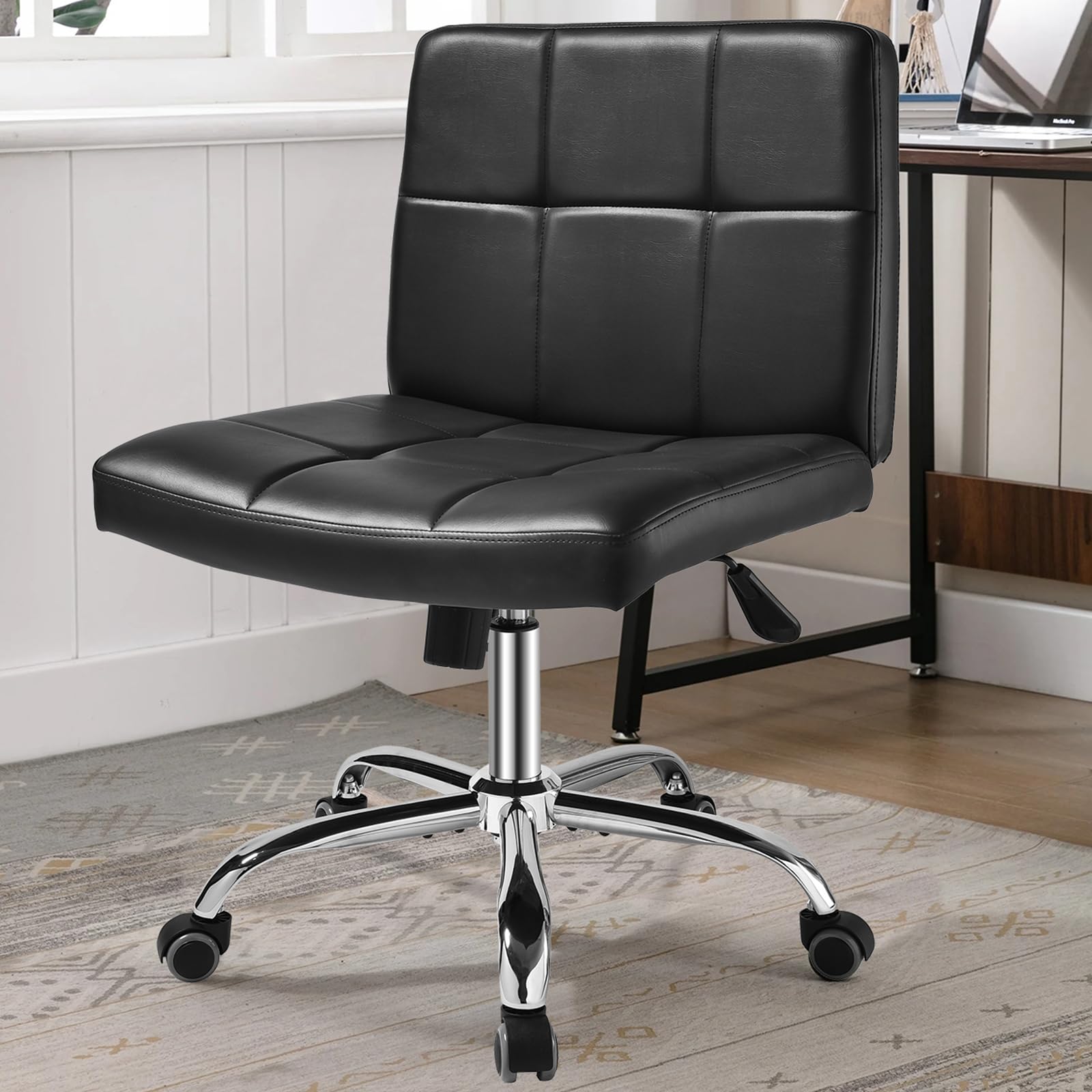 Outmaster Black Office Chair With Wheels - 360 Swivel Armless Back Support