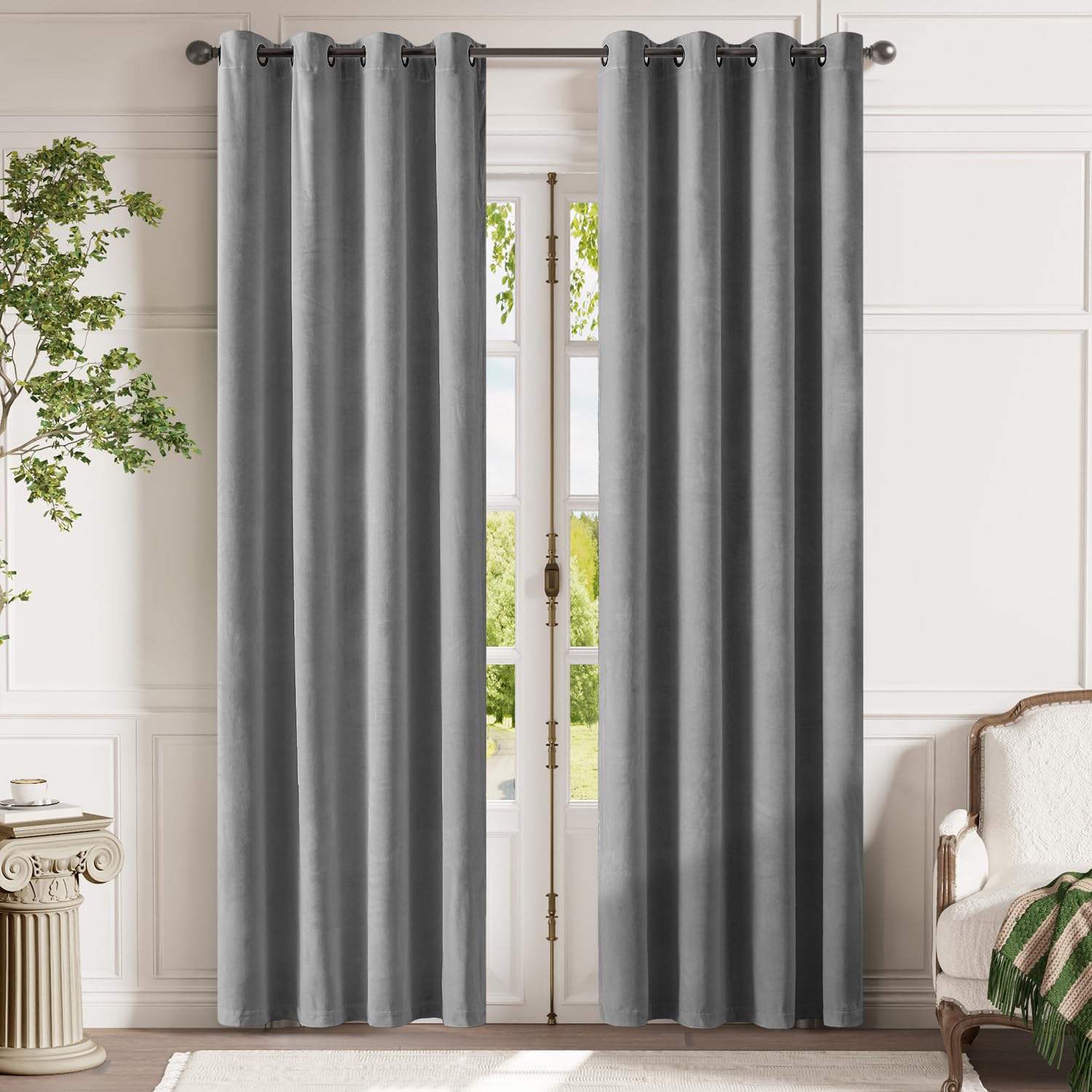 Lazzzy Velvet Blackout Curtains Grey Thermal Insulated Drapes For Bedroom Living Room Darkening Window Treatments Super Soft Lux