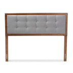 Baxton Studio Sarine Mid-Century Modern Light Grey Fabric Upholstered Walnut Brown Finished Wood Full Size Headboard