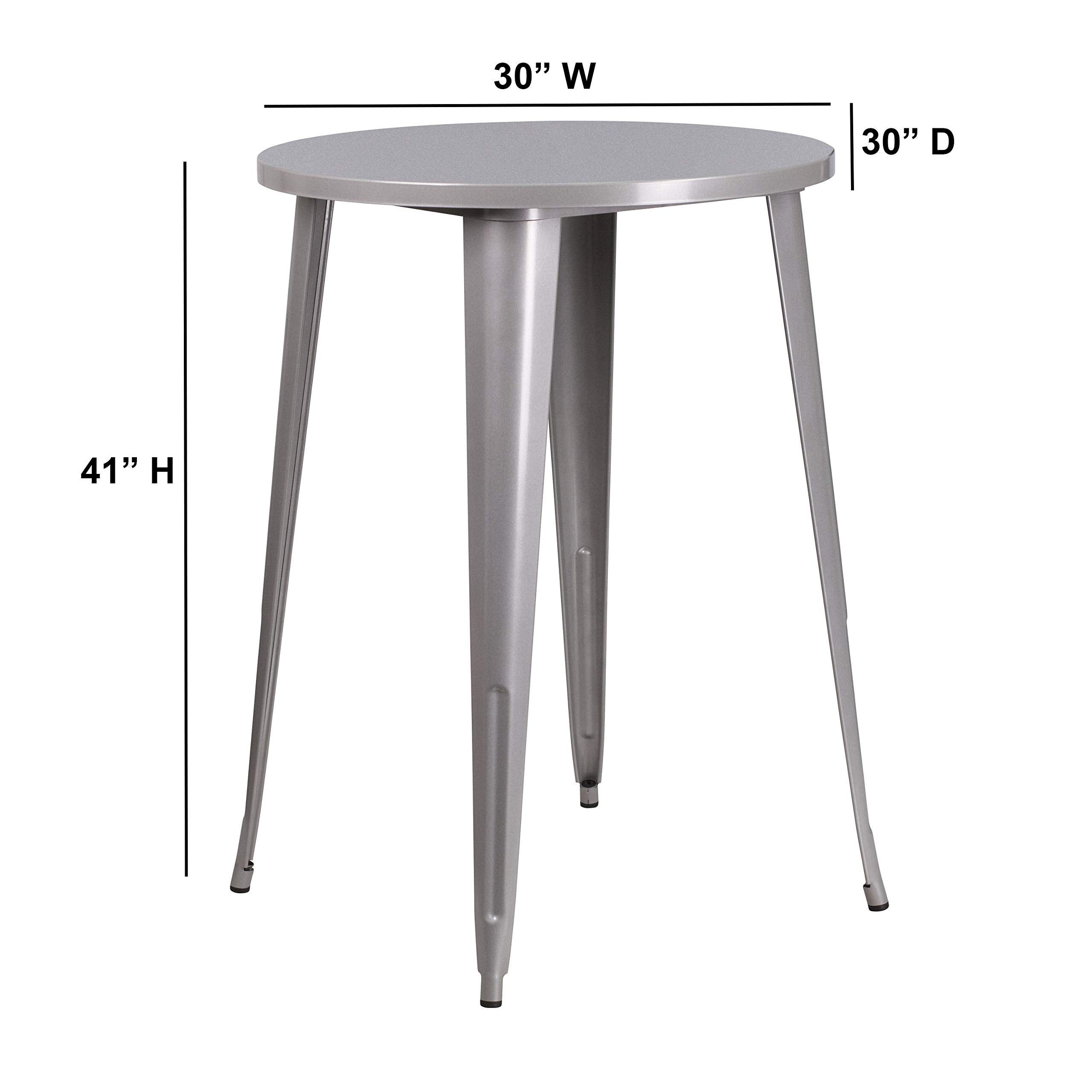 Flash Furniture Philip Commercial Grade 30" Round Silver Metal Indoor-Outdoor Bar Height Table