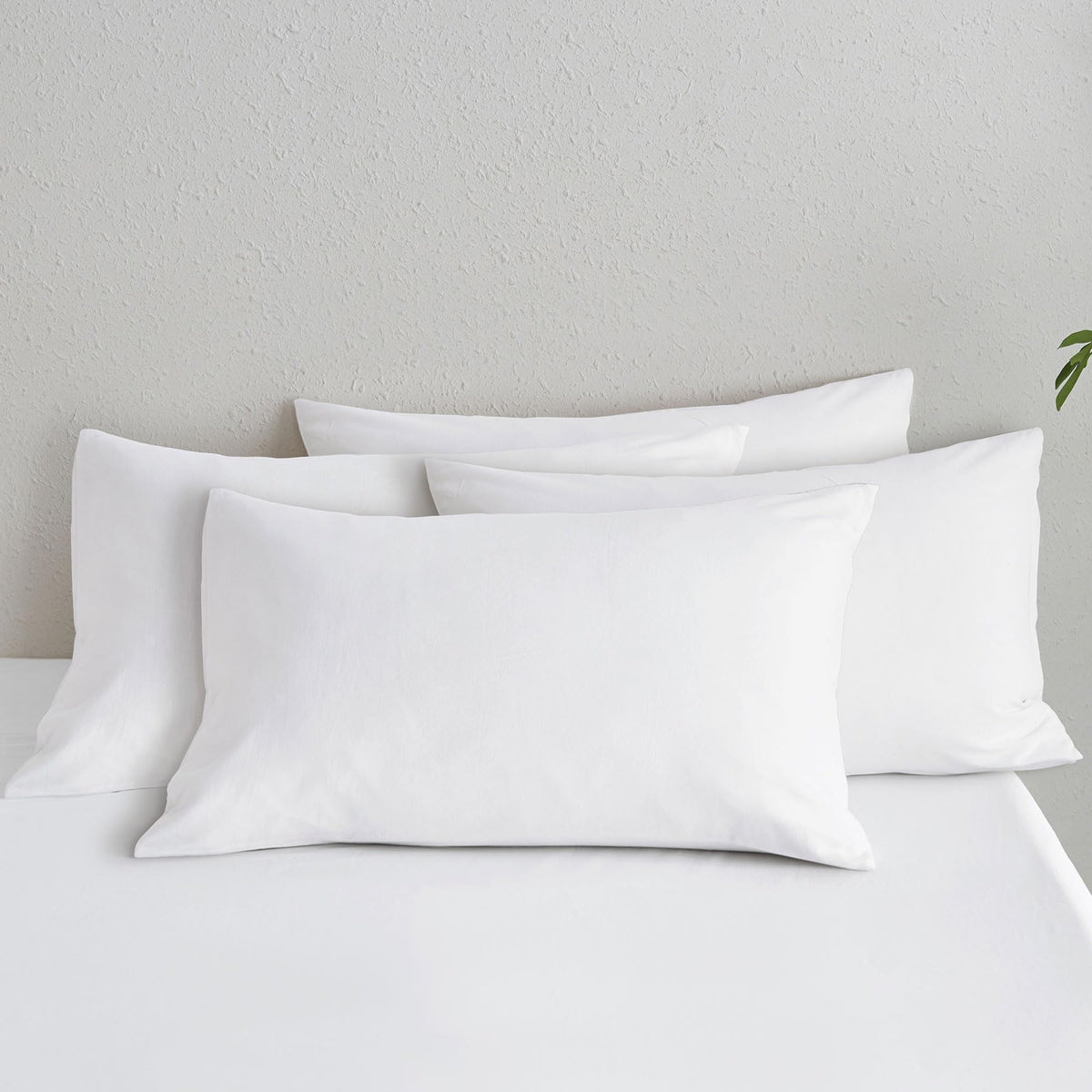Moomee Bedding Pillowcases Pack Of 4 100% Washed Cotton Linen Like Textured Breathable Durable Soft Comfy (Off White, Standard)