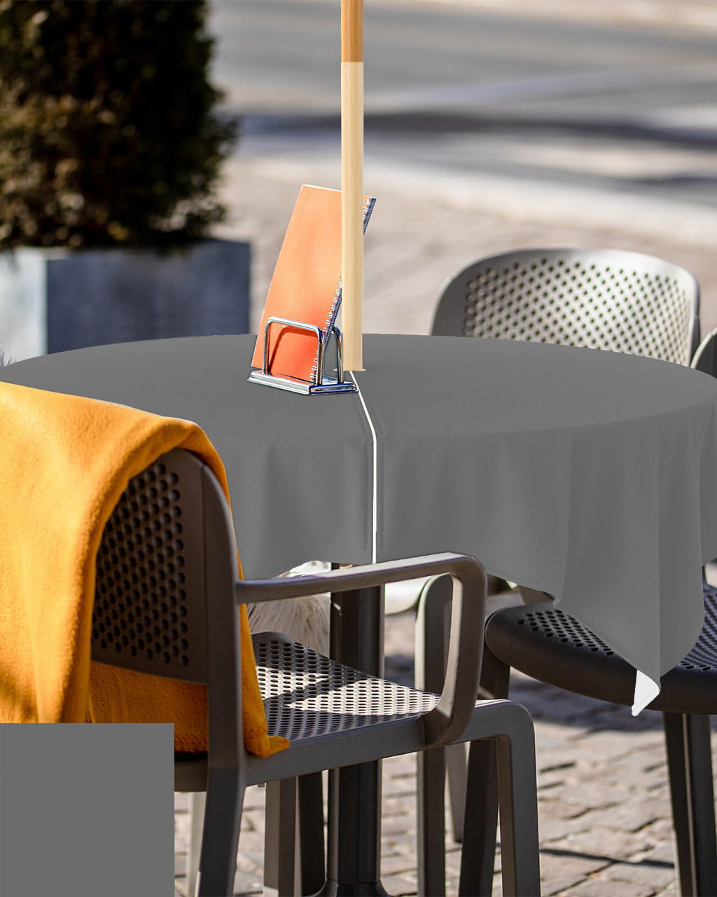 Queenker Dark Gray Outdoor Tablecloth With Umbrella Hole And Zipper, Solid Color Table Cover For Square Tables Waterproof Tablet