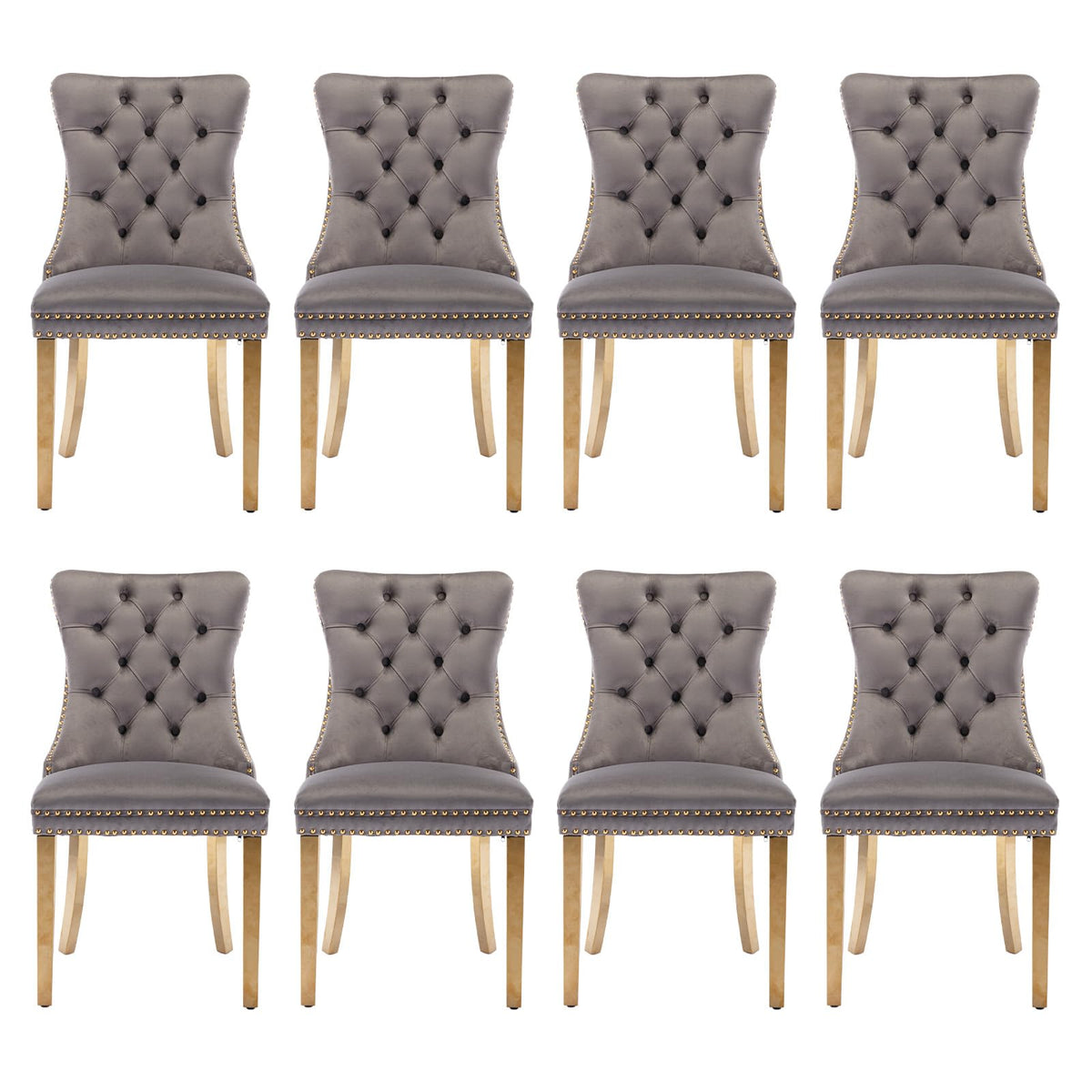 Soartalent Velvet Upholstered Dining Chairs Set Of 8, Modern Style Kitchen Side Chairs With Nailhead Trim And Gold Plated Leg, M