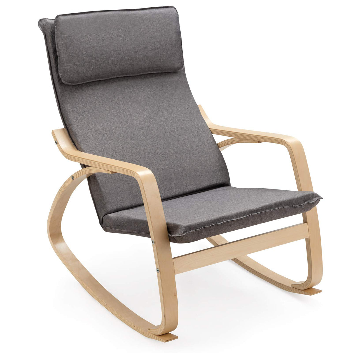 Giantex Rocking Chair With Removable Upholstered Cushion, Stable Wooden Frame Relaxing Modern Leisure Armchair Suitable For Living Room, Bedroom, Balcony, Nursery Room Ergonomic Chair (1, Gray)