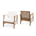 GDFStudio Pearl Outdoor Teak Finished Acacia Wood Club Chairs with Water Resistant Cushions Set (Set of 2, Cream)