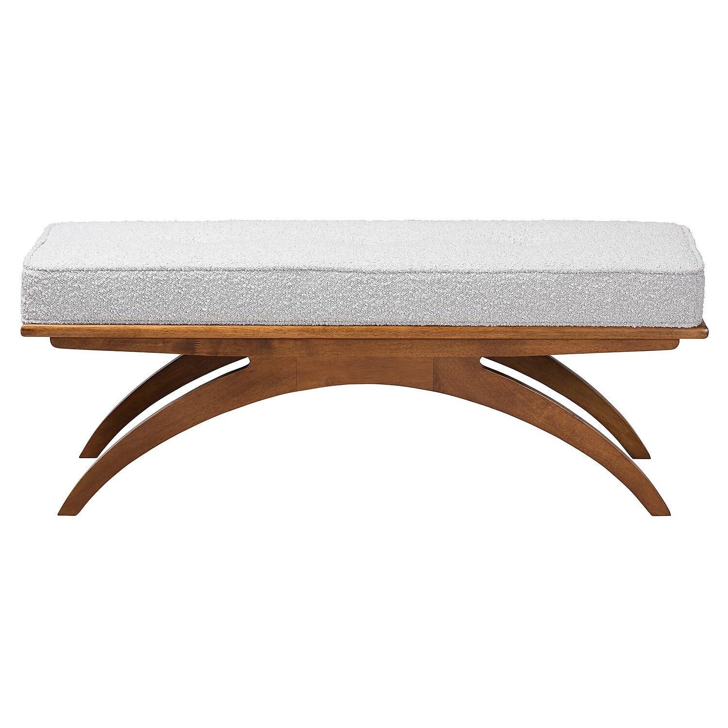Baxton Studio Orella Boucle Fabric Bench, Light Grey/Walnut Brown (233-13321-HiT)