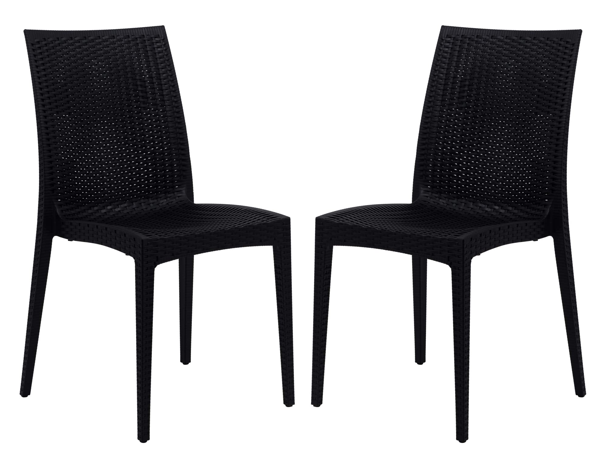 LeisureMod Modern Indoor/Outdoor Home Decorative Furniture Weave Mace Dining Chair (Armless), Set of 2 - Black