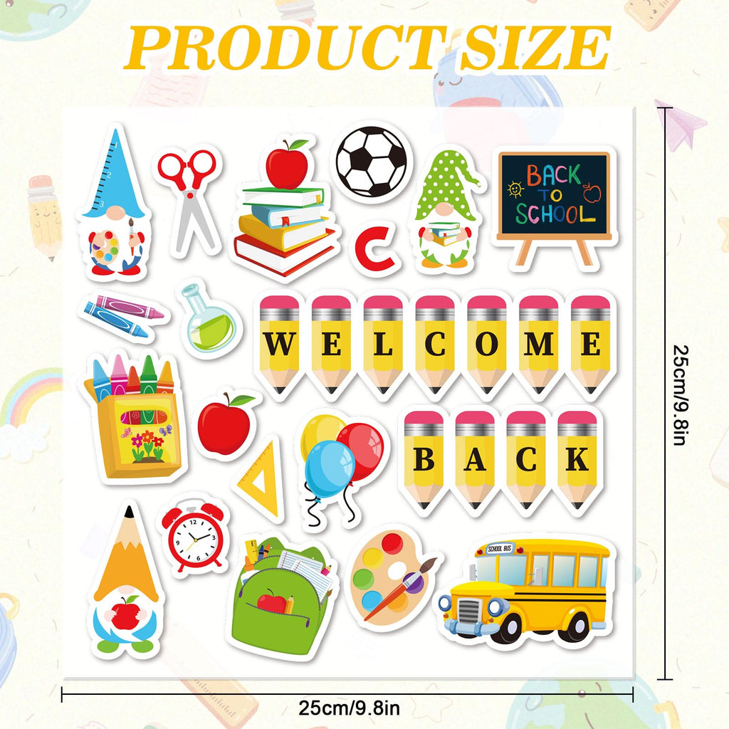 Jarthenaamcs 40Pcs Welcome Back To School Thick Gel Clings Gnome Apple Pencil Book Bus Window Stickers Assorted Cartoon Window D
