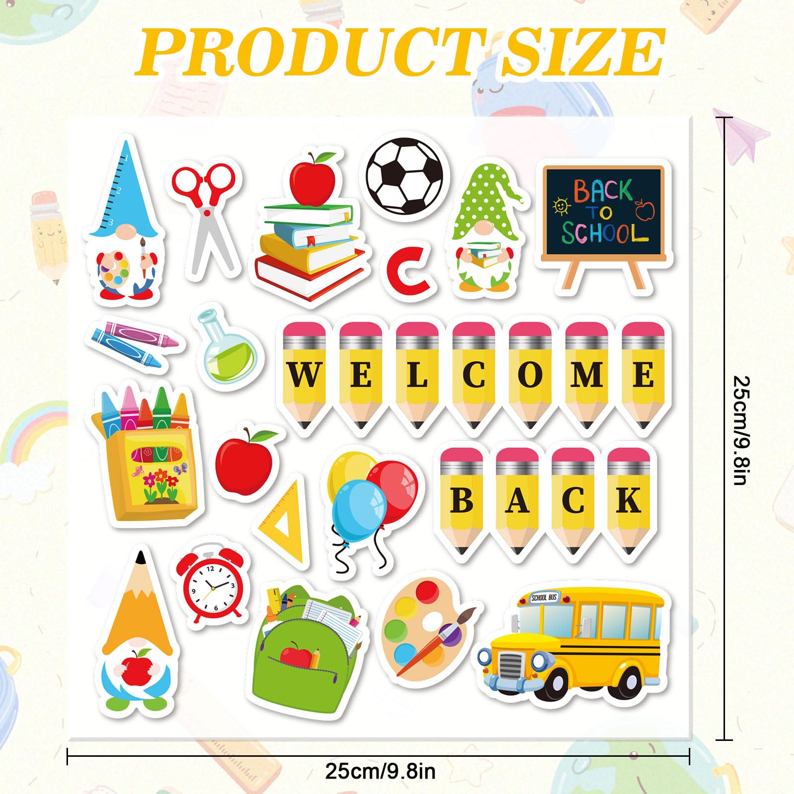 Jarthenaamcs 40Pcs Welcome Back To School Thick Gel Clings Gnome Apple Pencil Book Bus Window Stickers Assorted Cartoon Window D