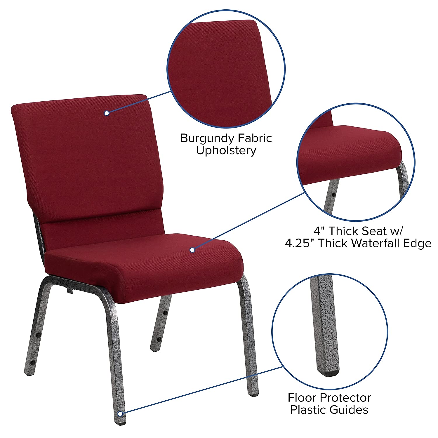 Flash Furniture Hercules Series 18.5''W Stacking Church Chair In Burgundy Fabric - Gold Vein Frame