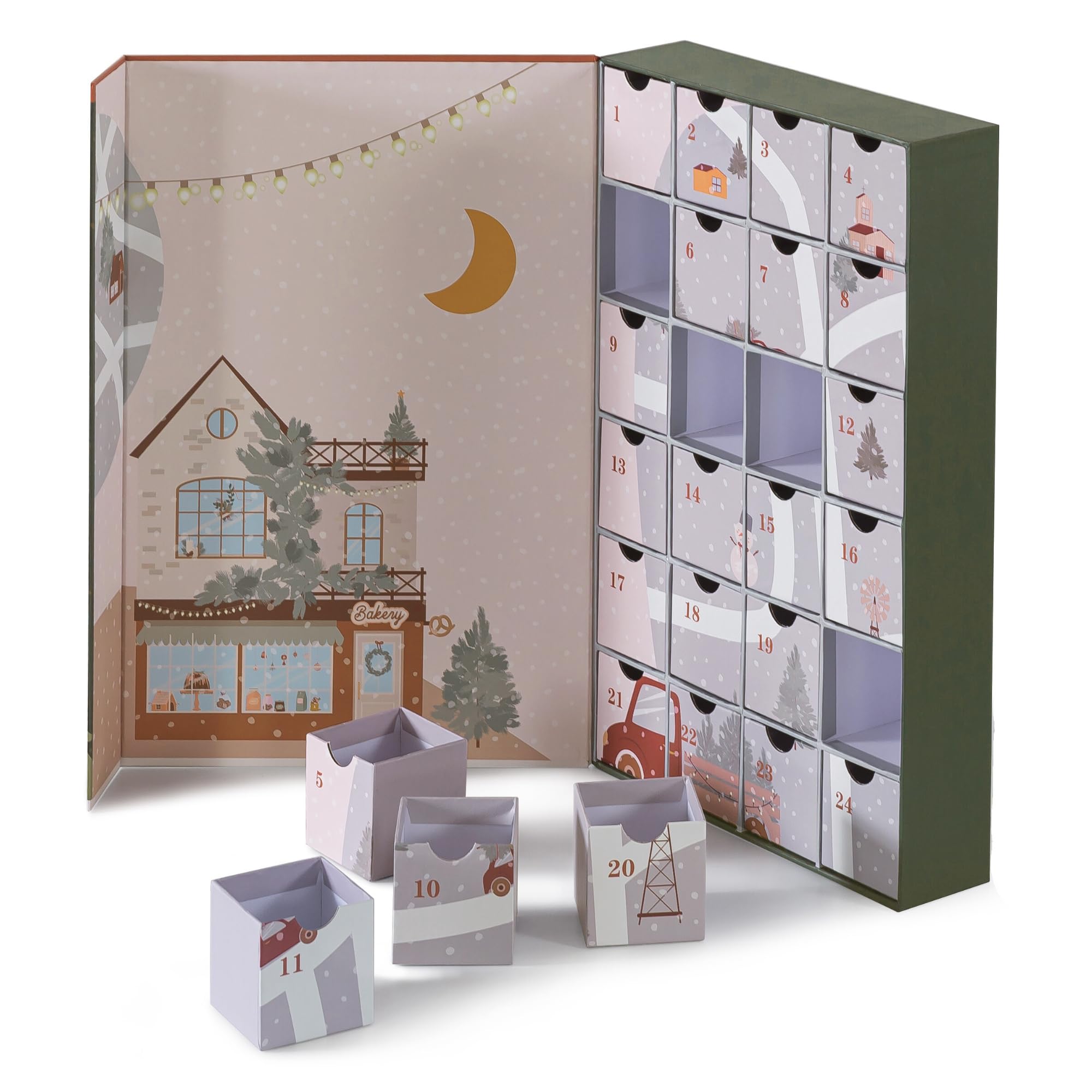 Soul & Lane Empty Advent Calendar - Let It Snow, 24 Day Countdown to Christmas, Reusable and Refillable Cardboard Calendar wit