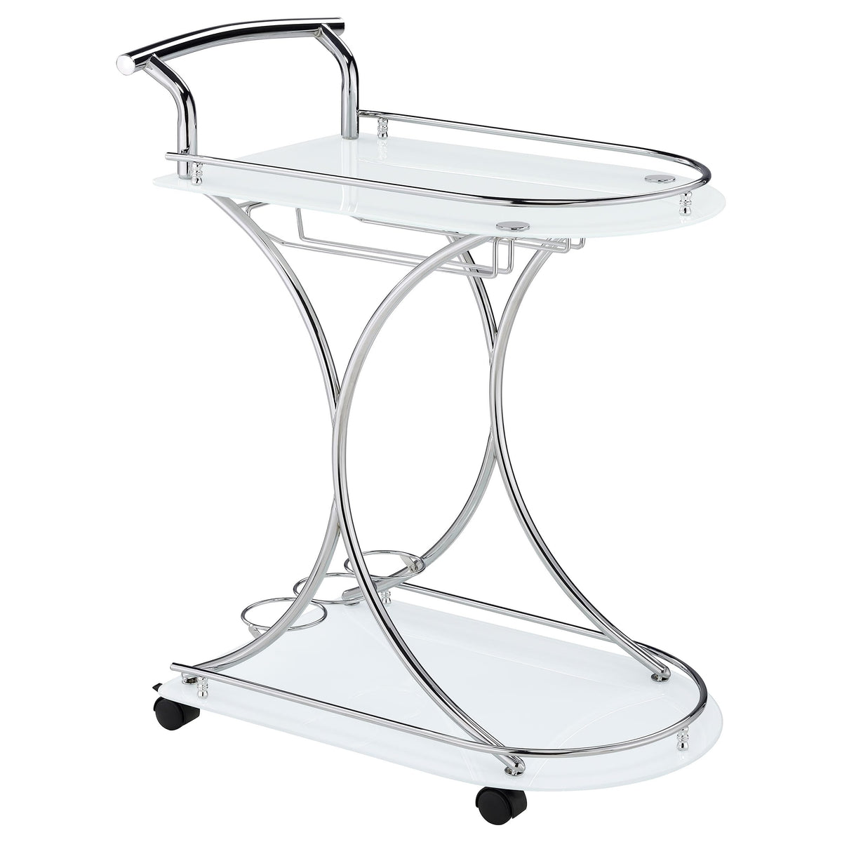 Coaster Home Furnishings Elfman 2-Tier Glass Shelf Metal Bar Cart White And Chrome 910002
