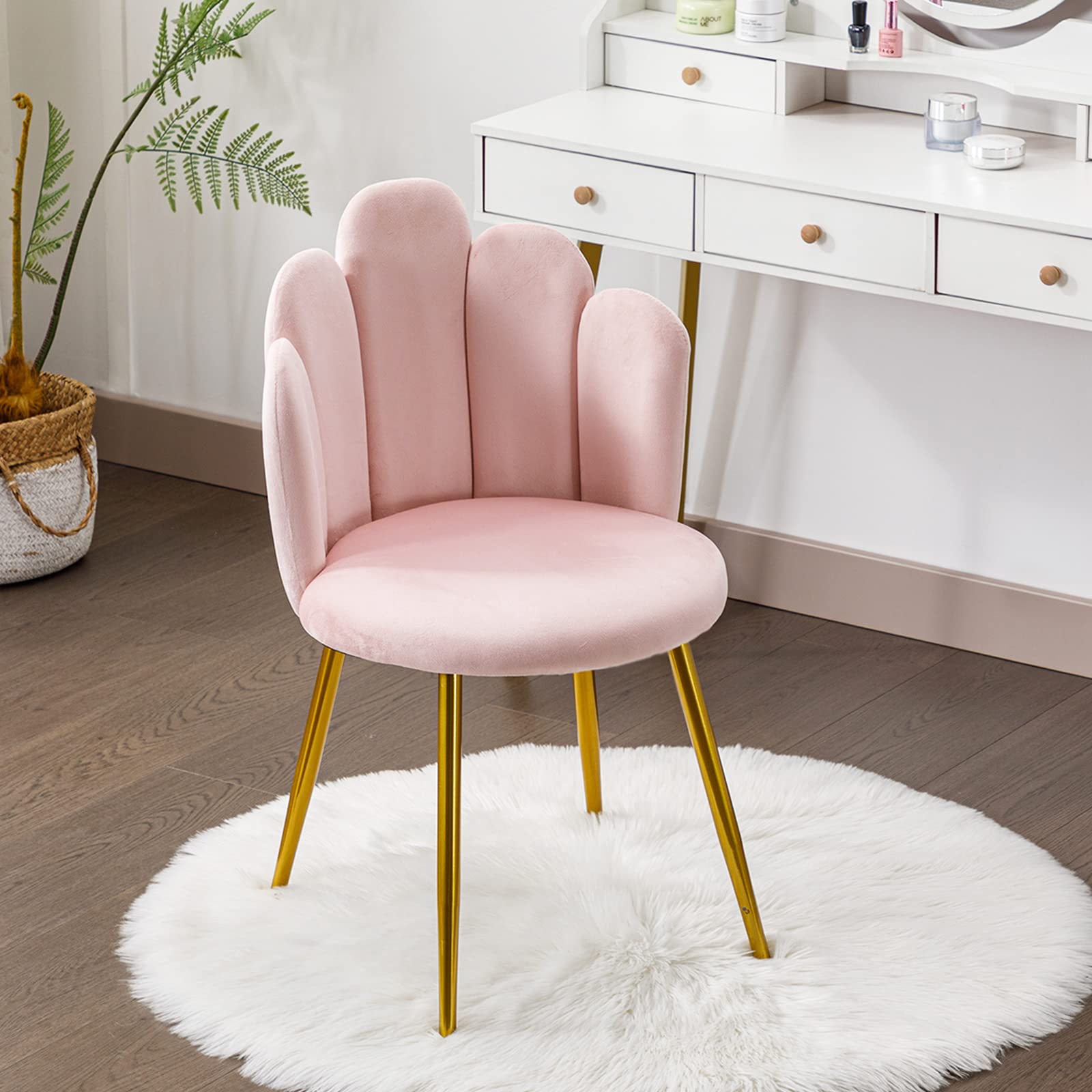 Bowthy Vanity Chair For Makeup Room - Midcentury Modern Accent Velvet Chair With Back Support, Gold Legs For Living Room Bedroom