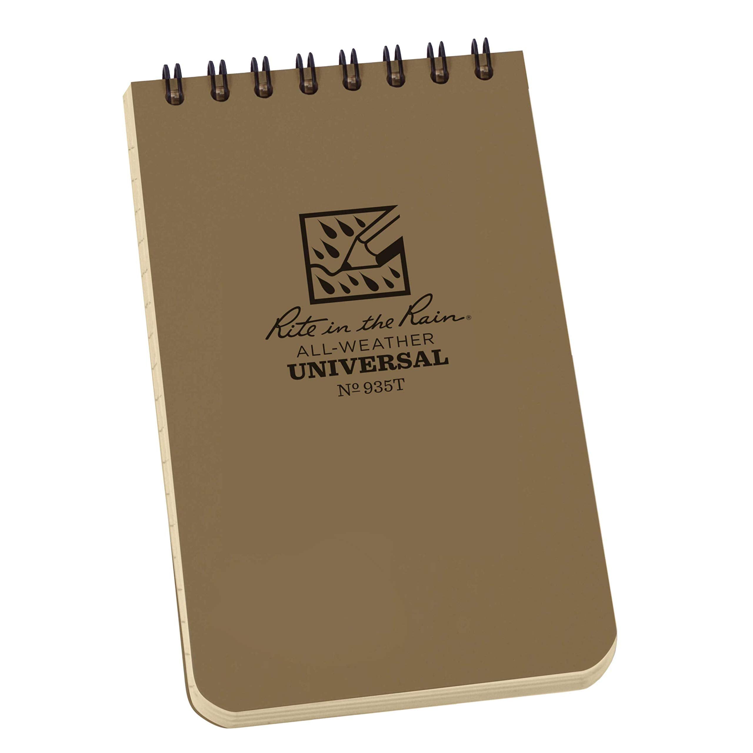 Rite In The Rain Weatherproof Top Spiral Notebook, 3' X 5', Tan Cover, Universal Pattern, 6 Pack (No. 935Tl6) , Beige