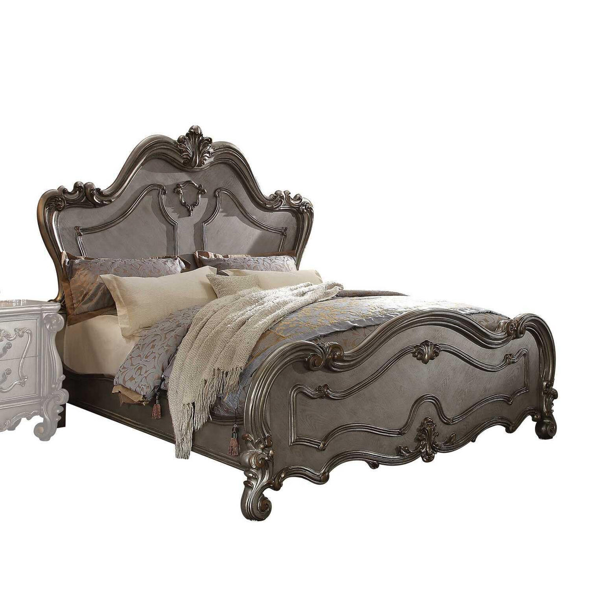 HomeRoots Decor 74-inch X 93-inch X 72-inch Antique Platinum Wood Poly Resin Queen Bed