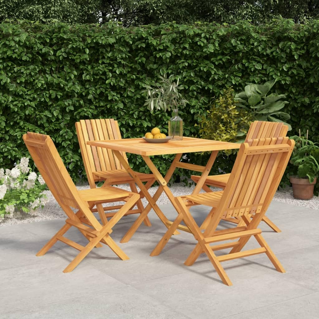 vidaXL 5-Piece Patio Dining Set - Solid Teak Wood Construction, Foldable Chairs and Table for Space Saving, Perfect for Garden, Patio, Deck, Outdoor Dining, Wooden Furniture