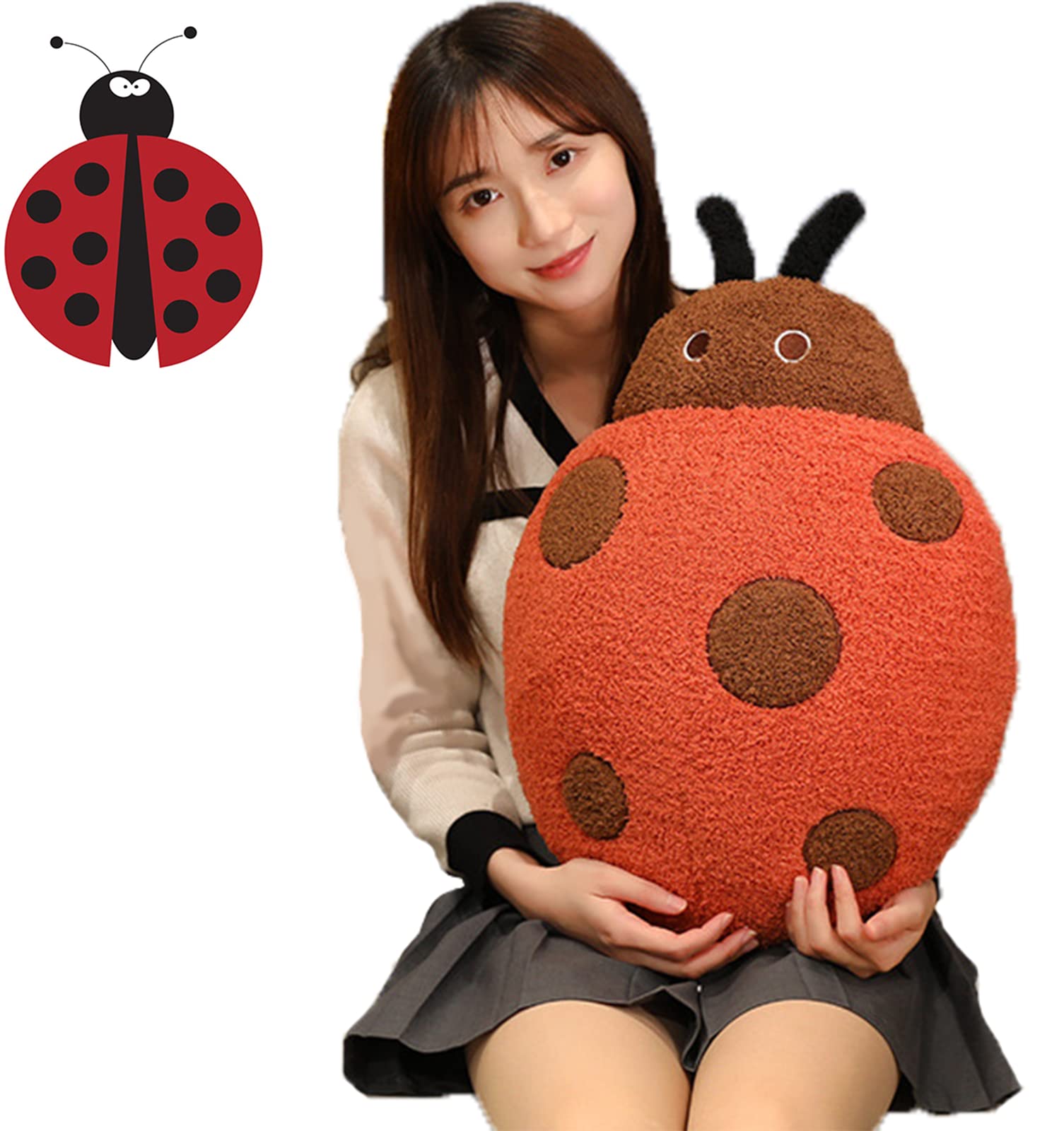 Tongsong Cute Pillow Plush Ladybug Stuffed Animal Stuff Ladybird Plush Pillow Toys Kawaii Soft Lady Beetle Pillow Hugging Stuffe
