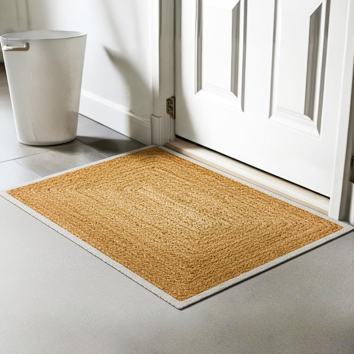 JIYA.MAT Handwoven Jute Rectangle Mat with White Border 60x40 cm EcoFriendly Flat Woven Soft Durable DustTrapping Carpet Rug f