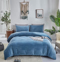 Houseri Velvet Blue Comforter Set California King Fluffy Dusty Blue Flannel Bedding Sets Puffy Lake Blue Cal King Comforter Sets