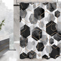 Litabel Modern Extra Long Shower Curtain For Bathroom, Black Geometric Art Decor Waterproof Bath Curtain, Abstract Fabric Shower