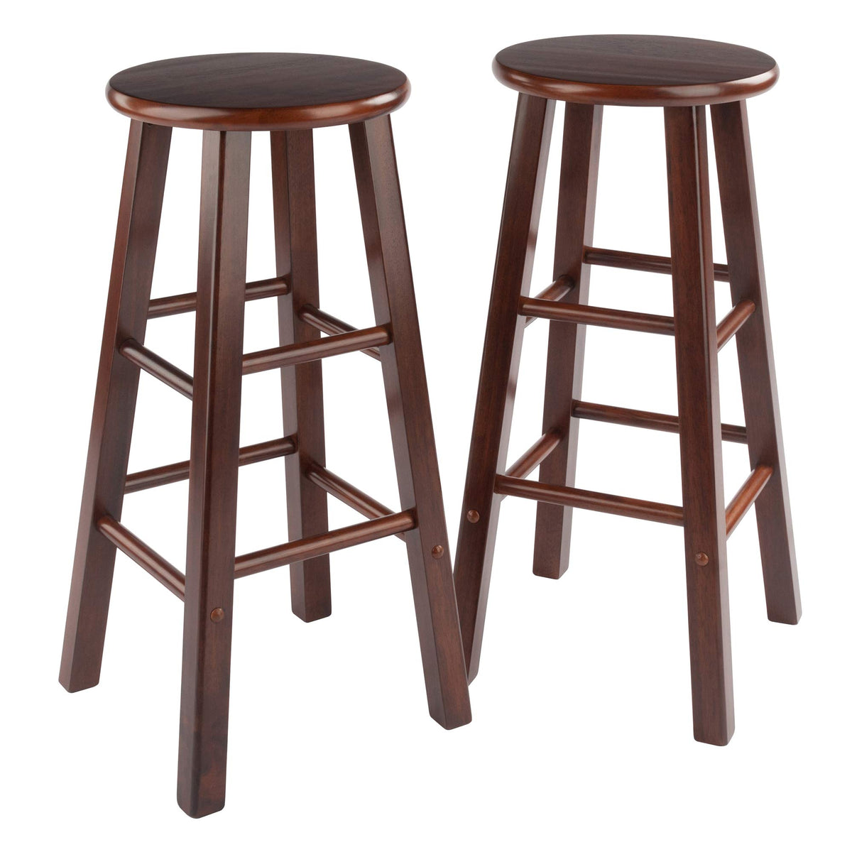 Winsome Element 2-Piece 29In Bar Stool Set, Walnut Finish, Solid Wood, Modern Design