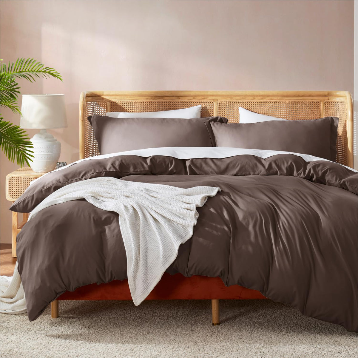 Nestl Chocolate Brown Duvet Cover Queen Size - Soft Double Brushed Queen Duvet Cover Set, 3 Piece, With Button Closure, 1 Duvet
