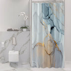 Gibelle Small Stall Shower Curtain 36 x 72, Narrow Half Abstract Grey Blue Marble Shower Curtain, Modern Ink Art Waterproof Fabr