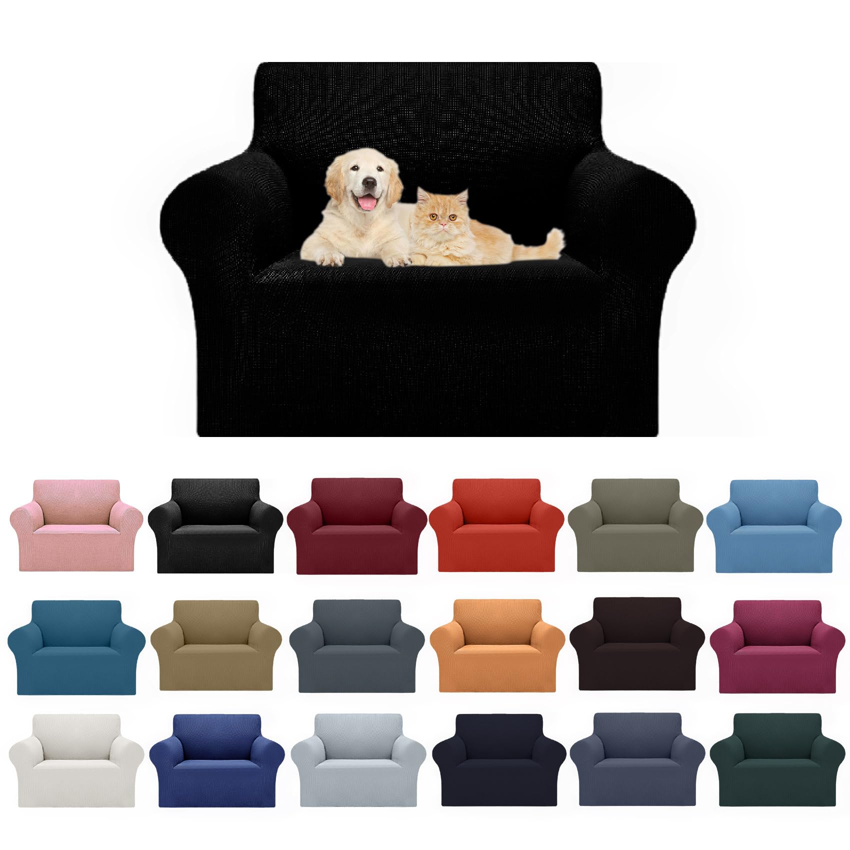 2025 New Stretch Chair Sofa Slipcovers Couch Cover For 1 Seater Furniture Protector Sofa Covers With Elastic Bottom Jacquard Fabric Small Checks For Pets, Kids - Black