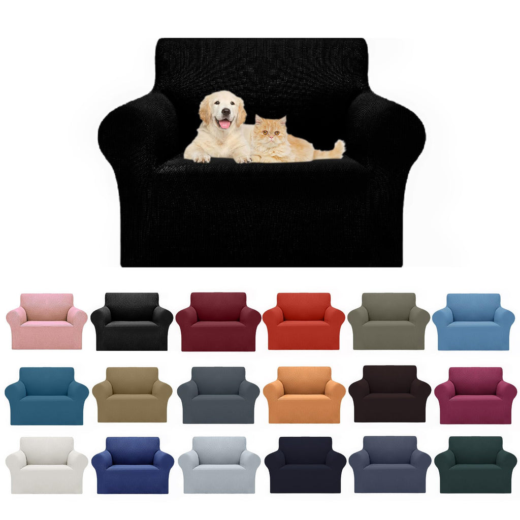 2025 New Stretch Chair Sofa Slipcovers Couch Cover For 1 Seater Furniture Protector Sofa Covers With Elastic Bottom Jacquard Fabric Small Checks For Pets, Kids - Black