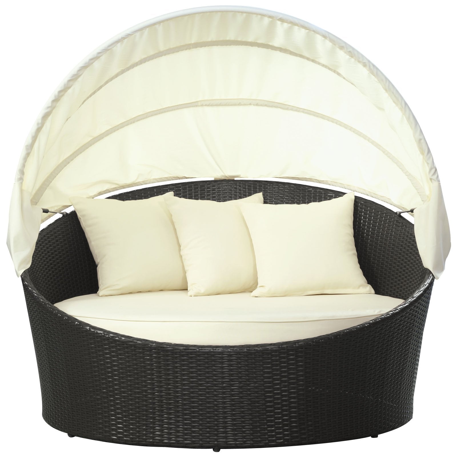 Modway Siesta Wicker Rattan Outdoor Patio Canopy Daybed In Espresso White