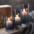 Set of 3 Blue Clear Hurricane Candle Holder Glass Cylinder Vases 6, 8, 10 Inches Height Hurricane Vases for Centerpieces Home Ta