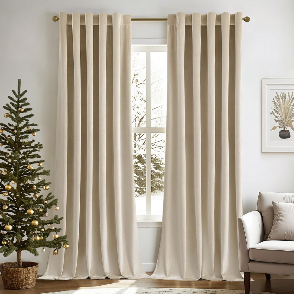 Miulee Velvet Curtains 90 Inches - Luxury Room Darkening Curtains For Bedroom Living Room Thermal Insulated Super Soft Window Drapes Rod Pocket & Back Tab, Gold, W52 X L90 Inches, 2 Panels