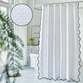 Youngseahome Waffle Weave 230Gsm Heavy Duty Fabric With Black Scalloped Border Shower Curtain,Boho Chic Cloth Shower Curtain For