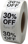 White 30% Percent Off Stickers For Retail 0.75 Inch 500 Adhesive Labels
