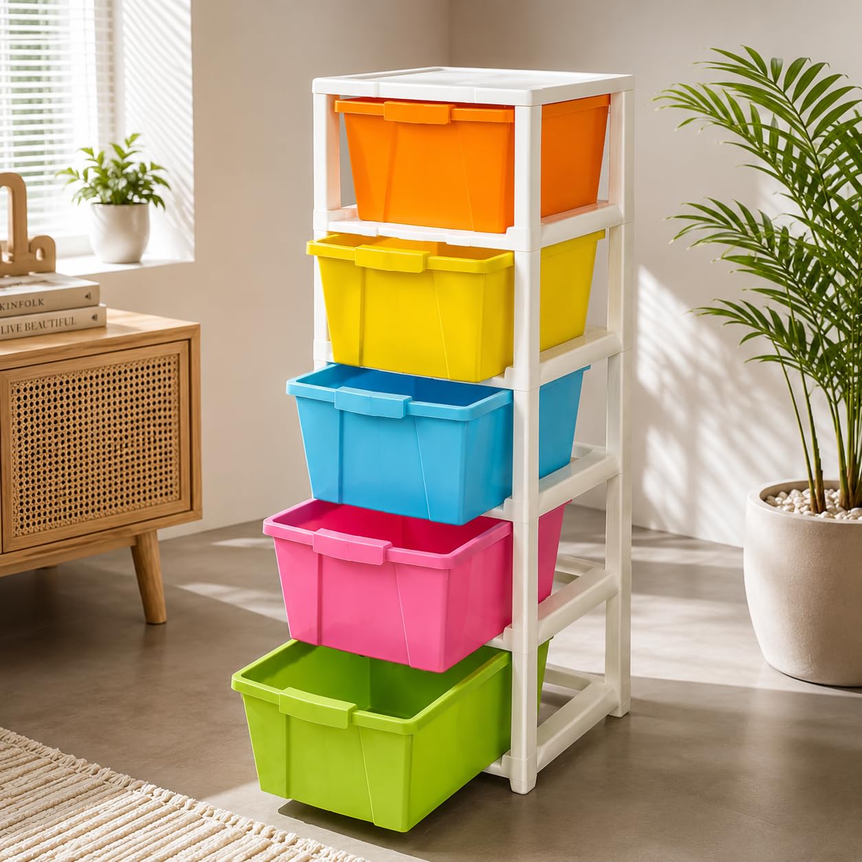 Drawer Plastic Storage Box, Basket And Bin, Size 5Xl Multipurpose Storage Drawer, Multicolor