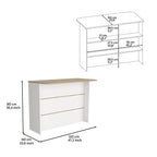 DEPOT E-SHOP Britton Kitchen Island with 2-Tier Storage Shelf and Ample Workstation, White/Light Pine