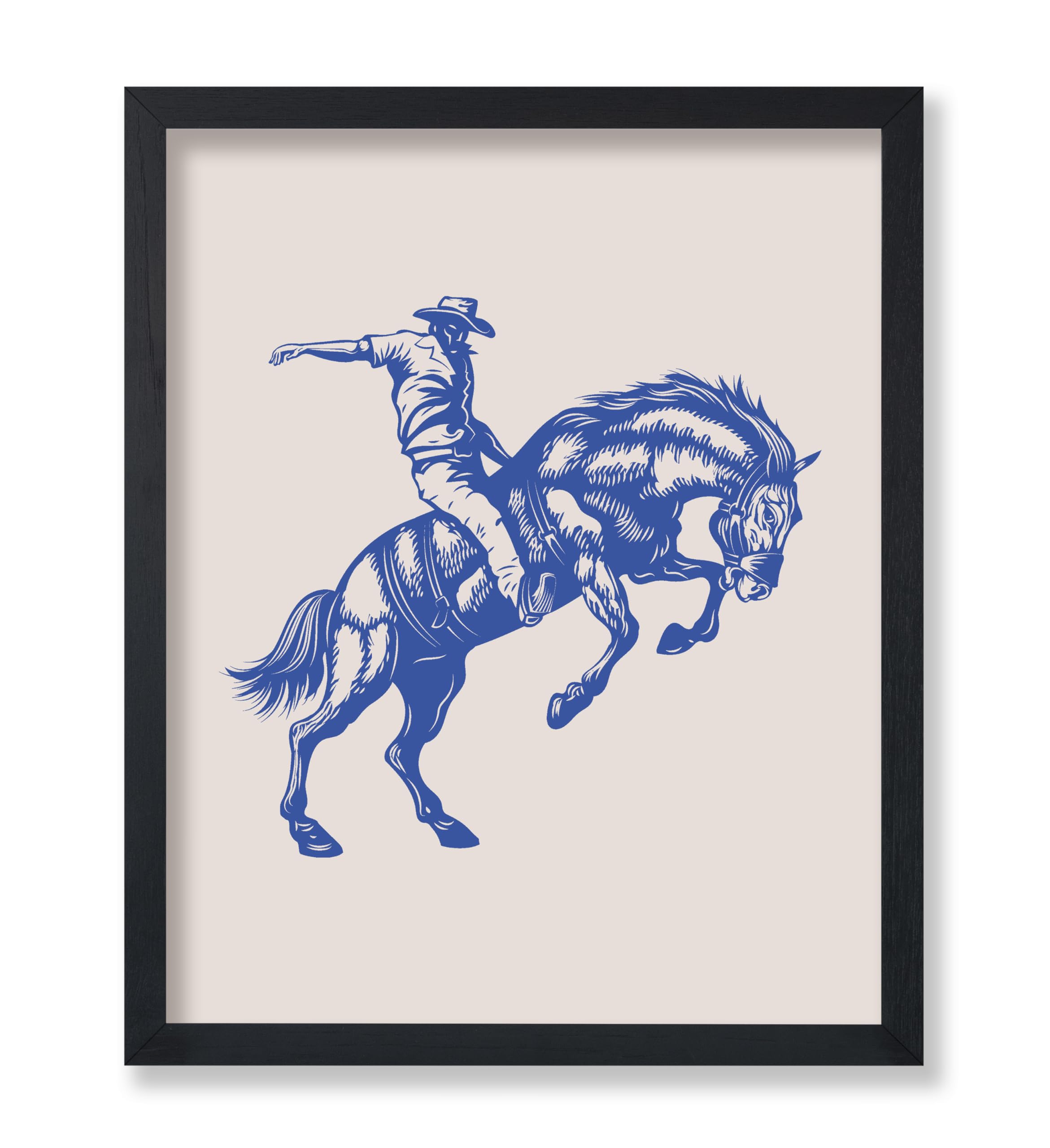 Poster Master Cowboy on Bucking Horse Poster - Retro Blue Cowboy Print - Western Art - Rodeo Art - Wild West Art - Gift for Him 