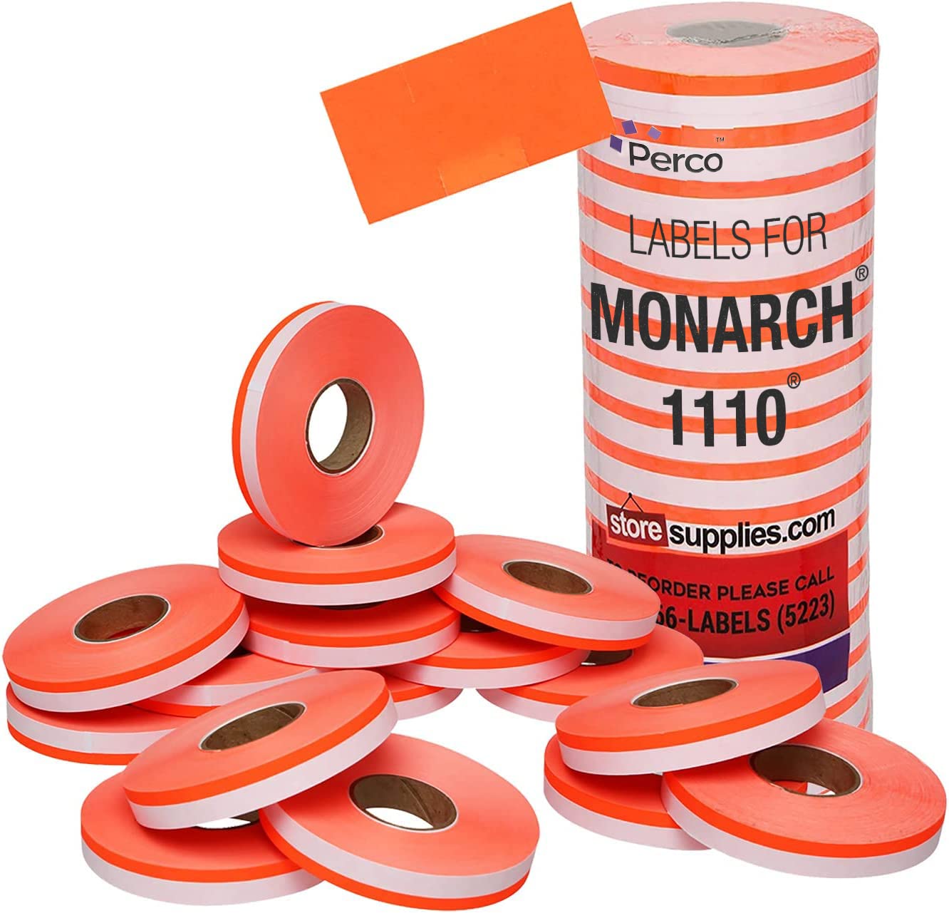 Fluo. Red Pricing Labels For Monarch 1110 Price Gun - Sixteen Rolls, 17,000 Pricemarking Labels