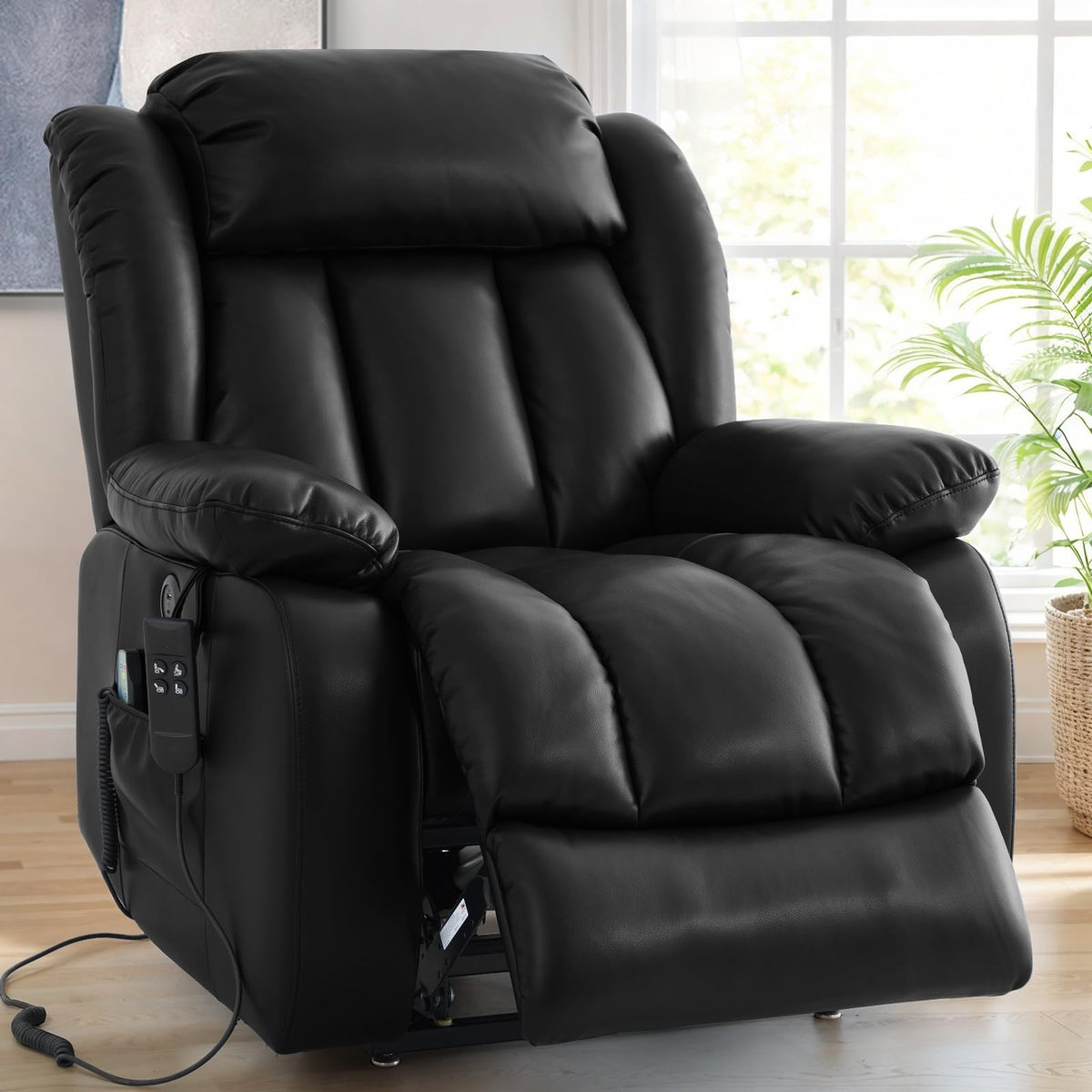 Large Dual Motor Power Lift Recliner Chair For Elderly With Heat And Massage,Faux Leather Lay Flat Sleeping Electric Glider Recl