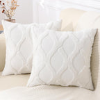 Decoruhome Spring Throw Pillow Covers 18X18 Inch Set Of 2, Soft Plush Faux Fur Wool Cream White Couch Pillow Covers, Decorative Pillow Cases For Bed Sofa Living Room Home Decor