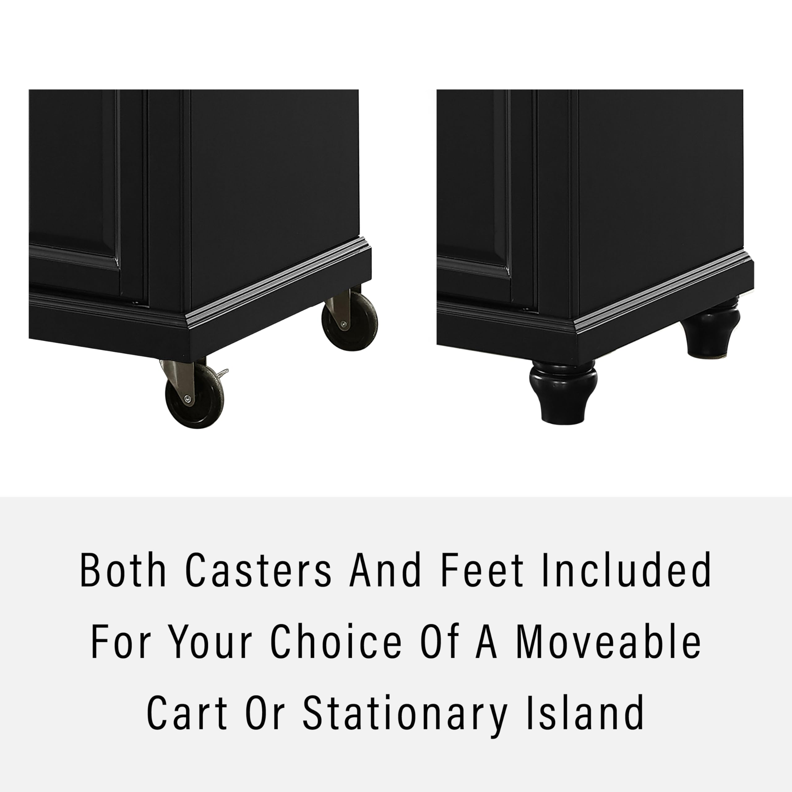 Crosley Furniture Cambridge Stone Top Rolling Kitchen Island Storage Cart, Microwave Stand, Spice Rack, Black