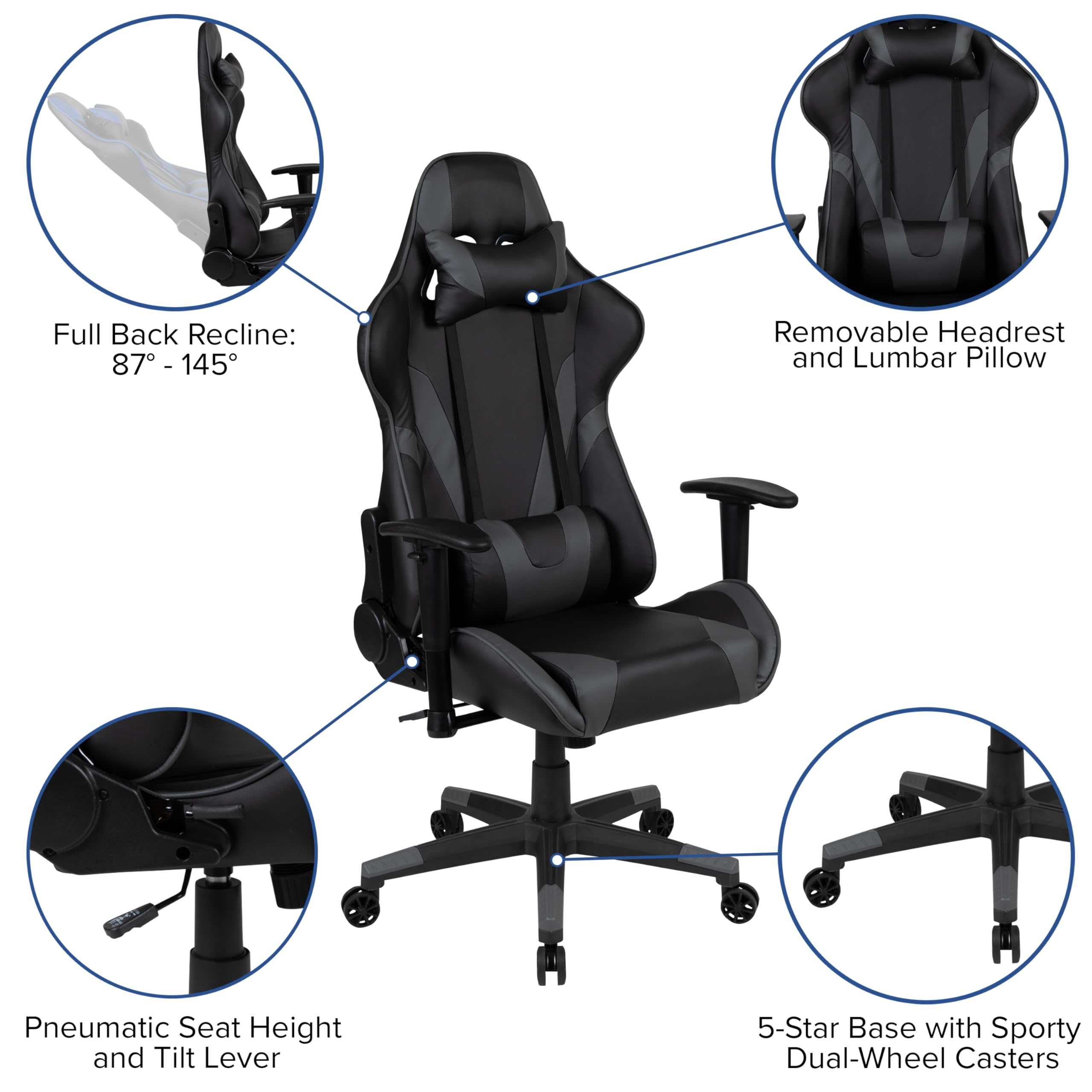 Flash Furniture Gaming Desk And Gray/Black Reclining Gaming Chair Set /Cup Holder/Headphone Hook/Removable Mouse Pad Top - Wire Management