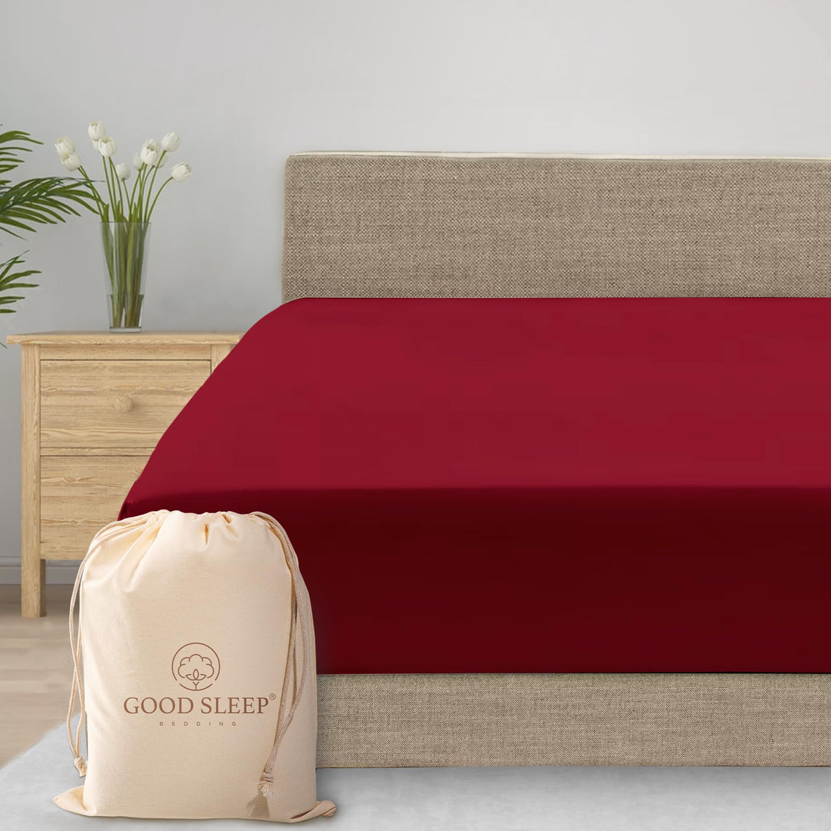 1 Piece Burgundy Twin Xl Fitted Sheet, 16 Inch Deep Pocket Twin Xl Sheets, 800 Tc 100% Egyptian Cotton Fitted Sheet Only, Soft F