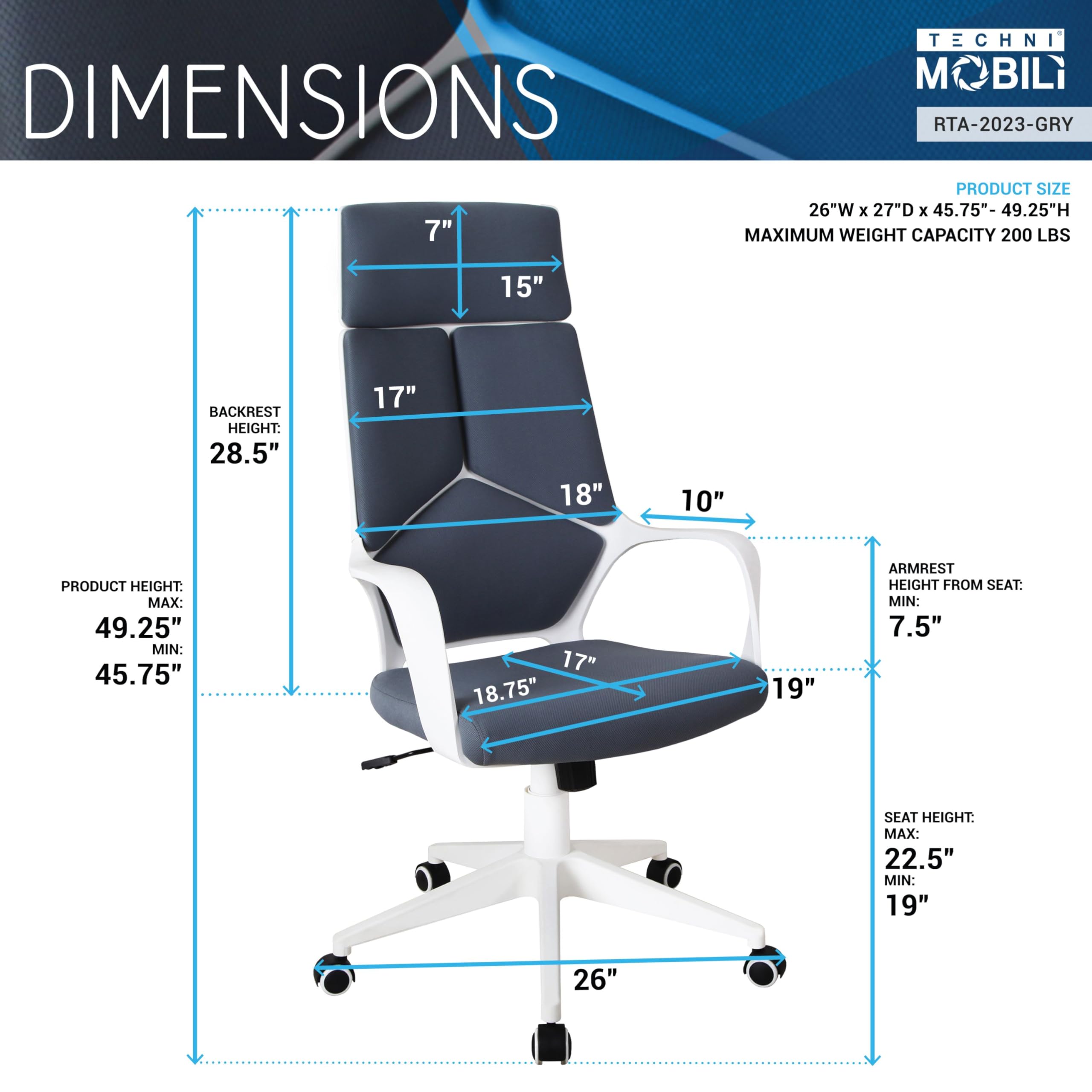Techni Mobili Executive Modern Studio Office Chair - Thumbnail 4