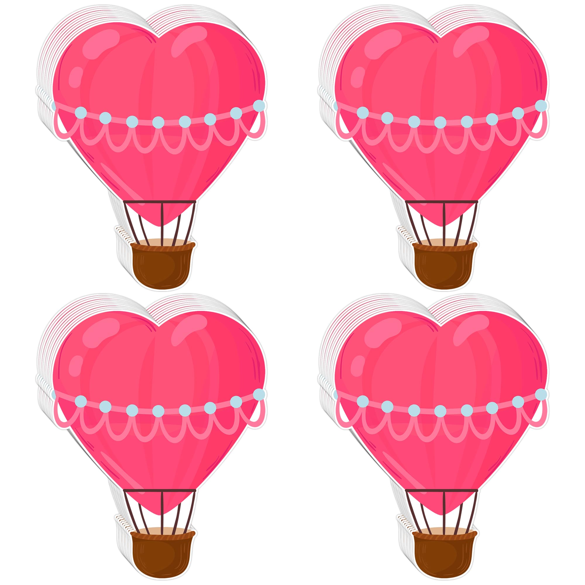 Wonmon 50 Pcs Valentines Day Cutouts For Bulletin Board Decorations, Heart Hot Air Balloon Paper Cut Outs For Valentines Day Cra