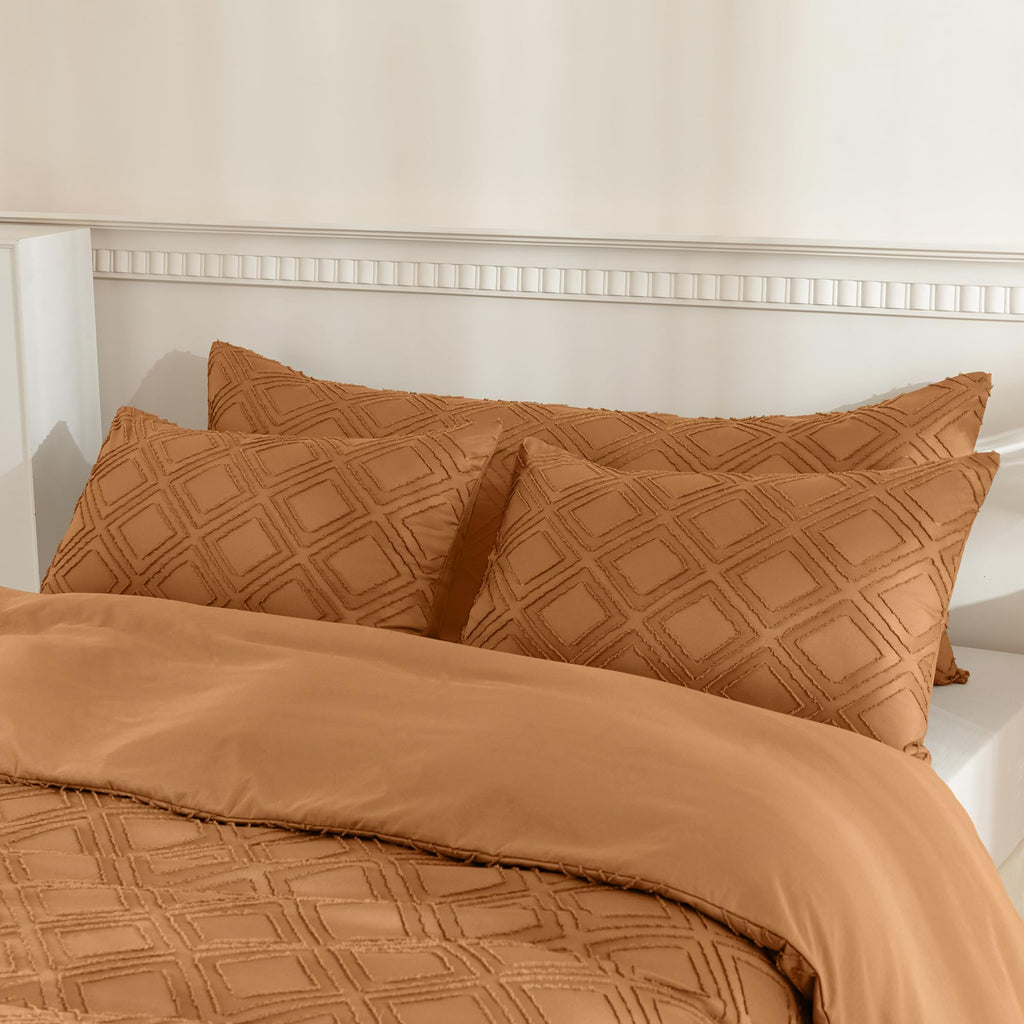 Jellymoni 1 Pack Rust Body Pillowcase, Soft Microfiber Grid Tufted Pillow Covers With Envelope Closure (Pillows Are Not Included