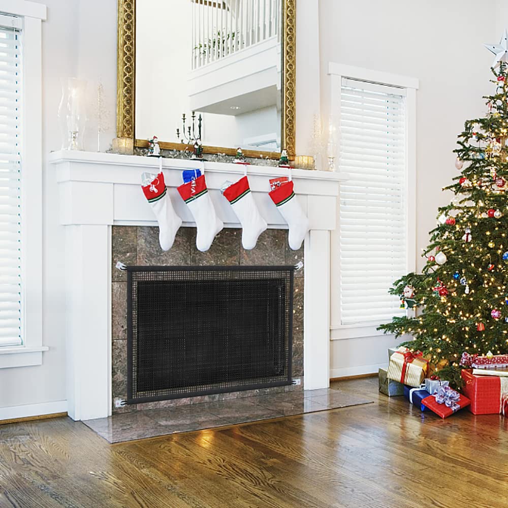 Fireplace Screen Safe Mesh Gate: Child Proof Barrier Guard Living Room Fire Place Cover For Baby Toddler And Pets- 29 X 44.5 Inc