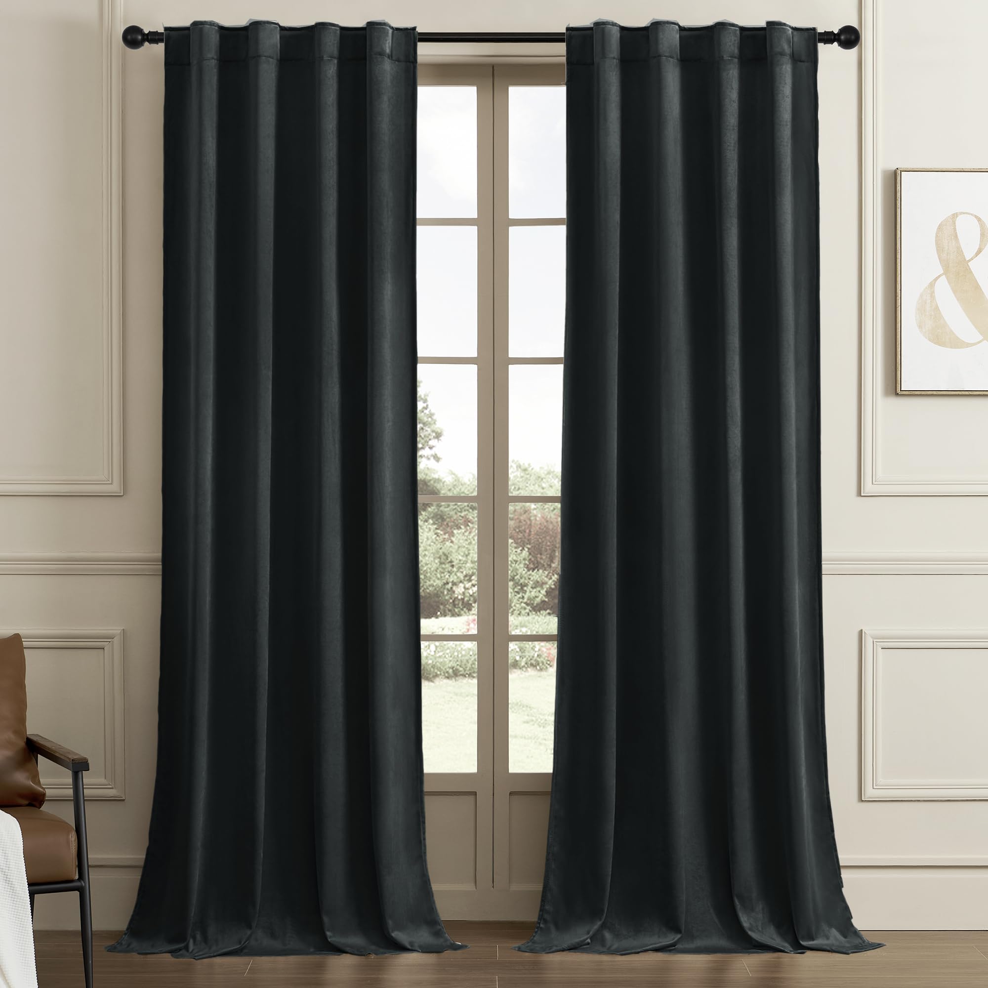 Timeper 42 Inces Wide Black Velvet Curtains Smooth Privacy Blackout Energy Efficient Small Window Treatment Luxury Decoration Fo