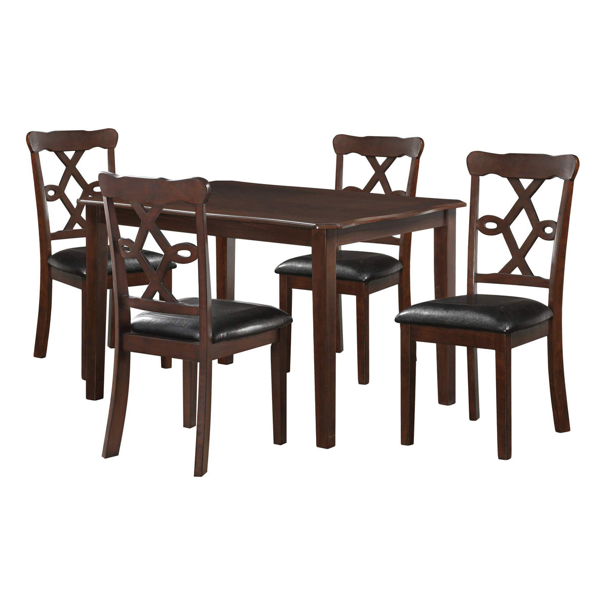 HomeRoots PU, Foam, Rubber Wood, MD 47' X 36' 5Pc Black Leatherette and Espresso Dining Set