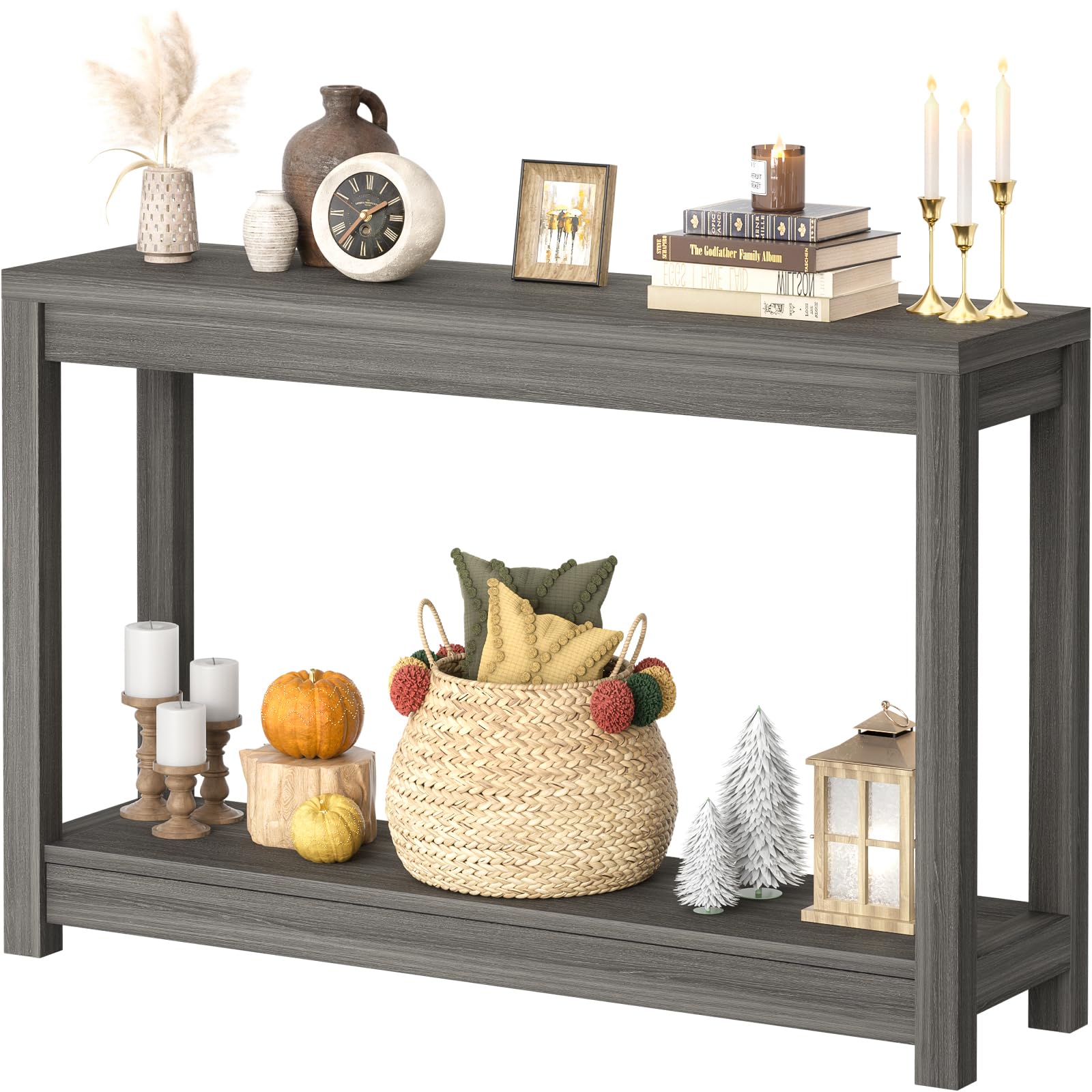 Besiost 47  Farmhouse Wood Entryway Table Narrow Console Table with Storage Behind Couch Sofa Table with Shelves Entry Way Table